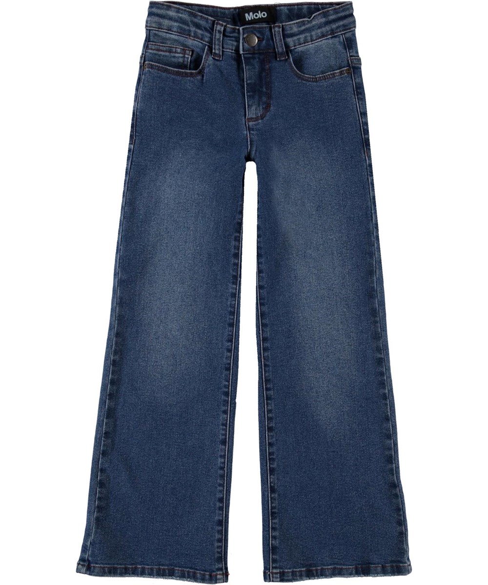 Asta - Mid Blue Wash - Återvunna blåa breda jeans