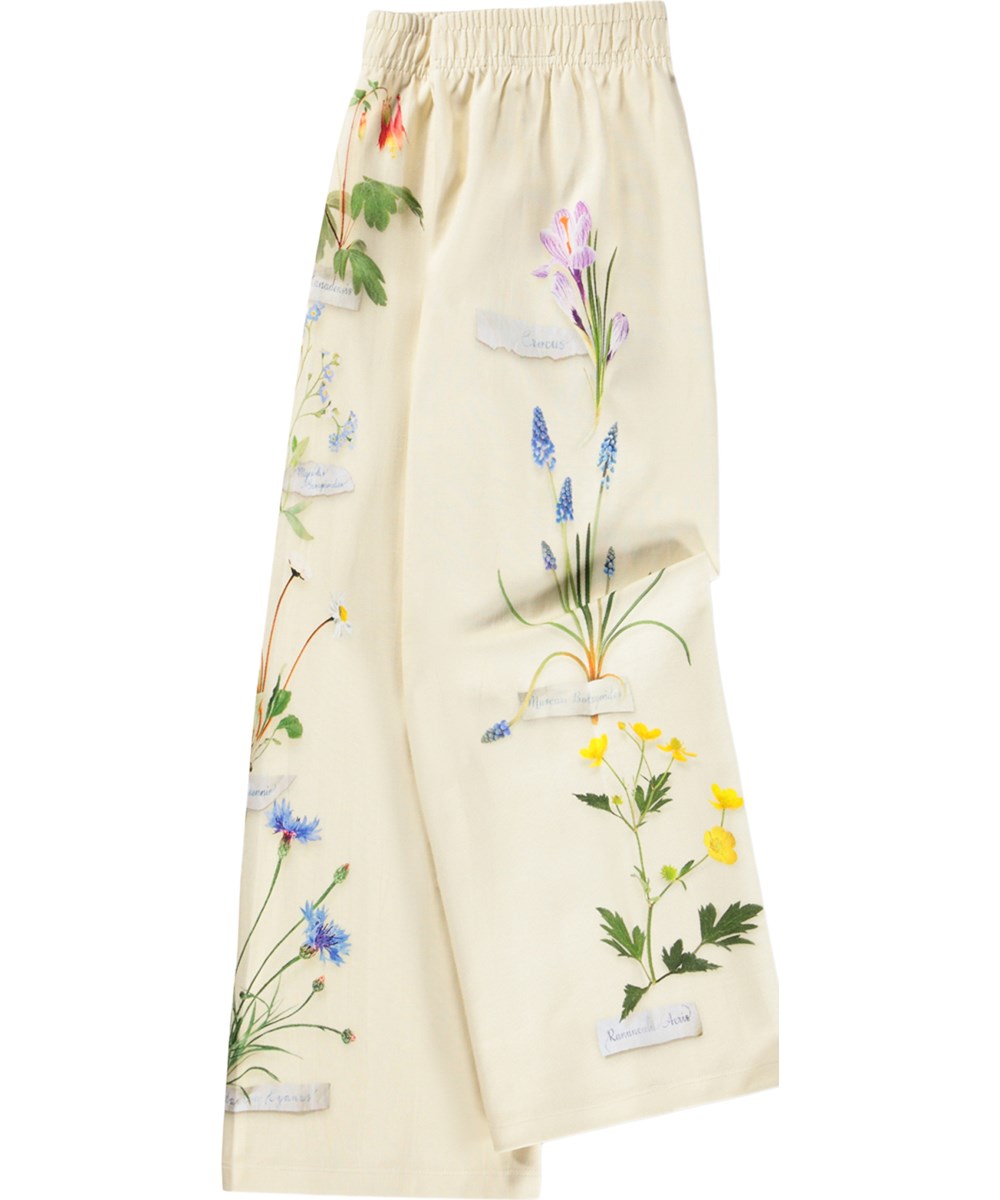 Aurita - Flora Collector - Off-white jerseybyxor i ekologisk bomull med ett blommigt mönster