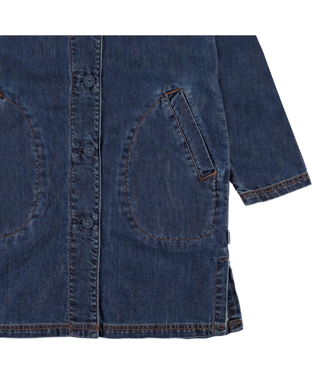 Hana - Washed Indigo - Lång blå jeansjacka