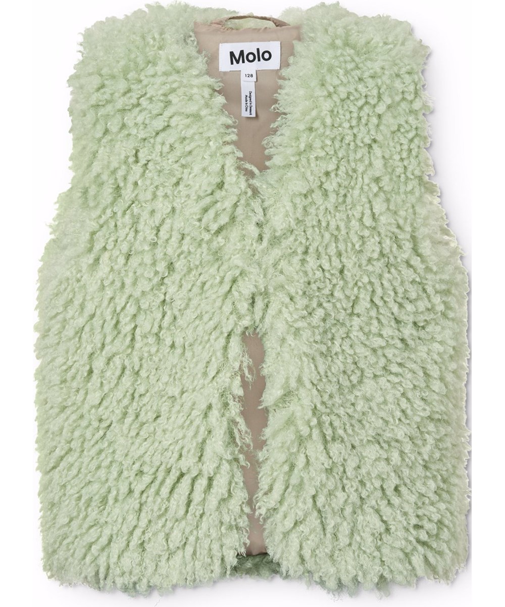 Hatcha - Menthe - Ljusgrön fluffig väst i teddymaterial för barn.