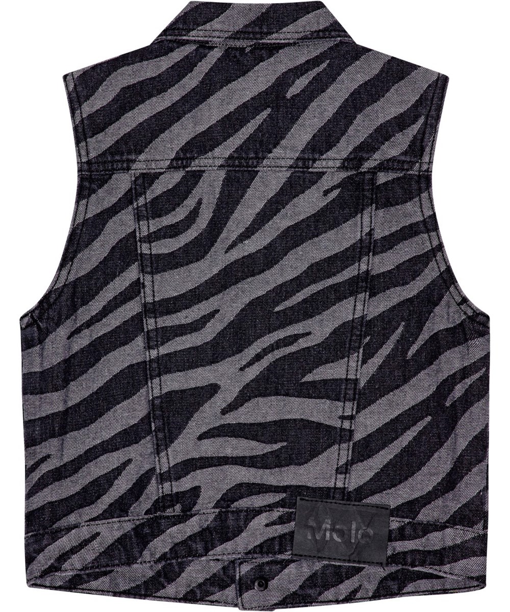 Hertha - Zebra Denim - Zebra-randig jeansväst i grått och svart med bröstfickor.
