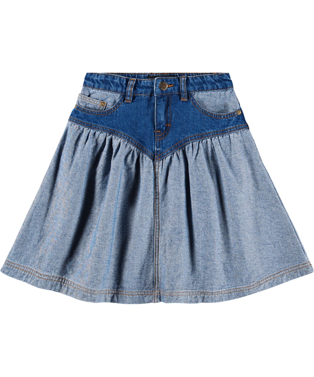 Becca - Two Side Denim - Snygg tvåfärgad jeanskjol i ekologisk bomull.