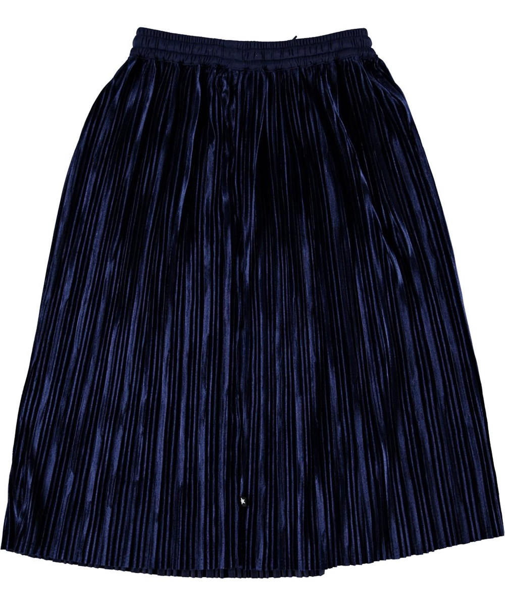 Becky - Ink Blue - Blå plisserad velour kjol
