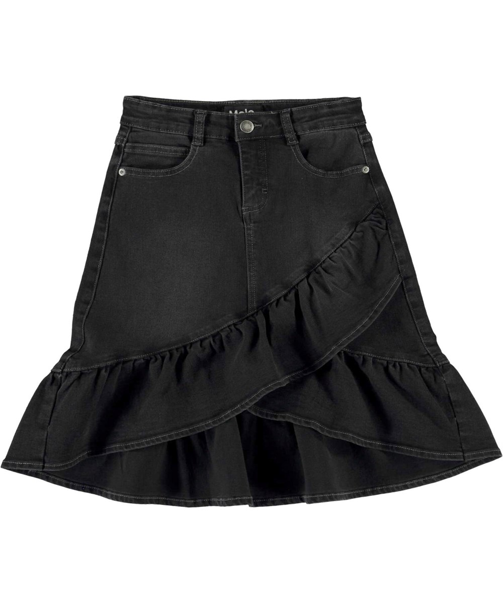 Belinda - Black Denim - Svart jeanskjol med volang