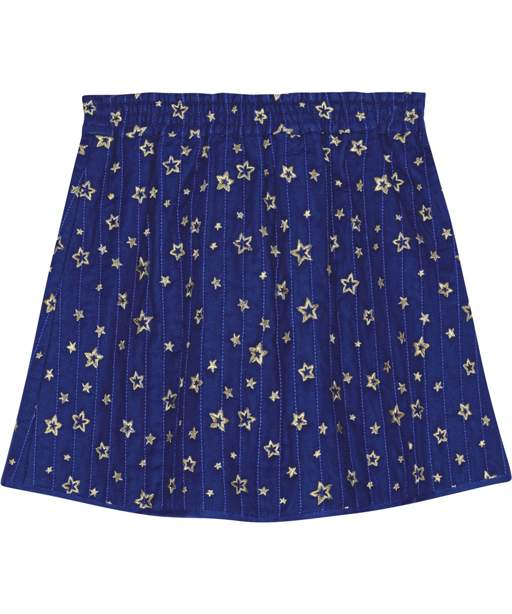 Benedicte - Shiny Stars - Exklusiv marinblå vadderad kjol med broderade guldstjärnor.