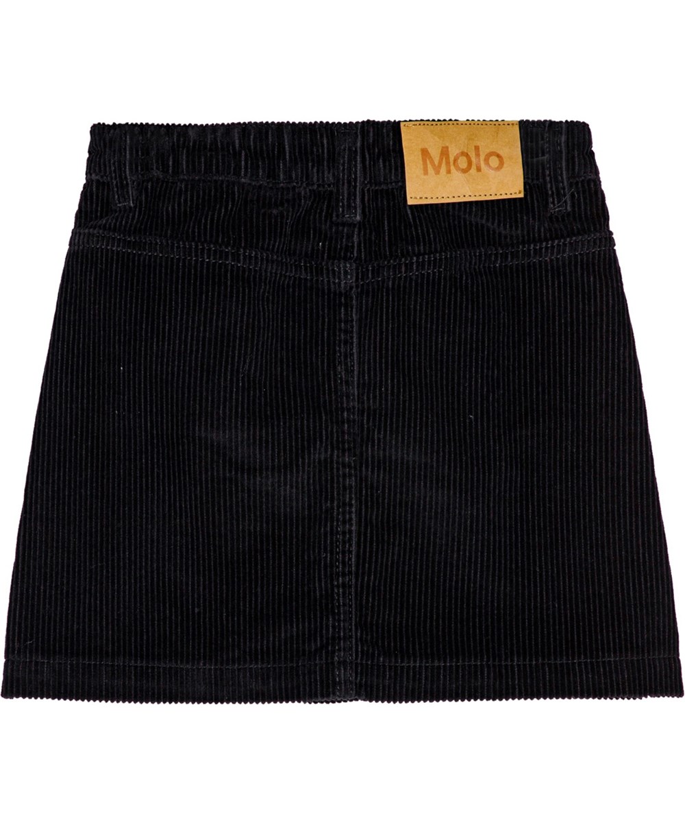 Bera - Black - Mörksvart sammetsskjol som når till mitten av låret med guldiga knappar och detaljerad sömnad.