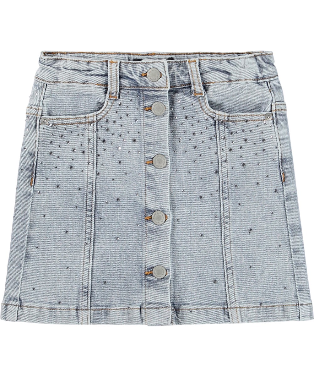 Bera - Rhinestone Denim - Blå denimkjol för barn med tryckknappar