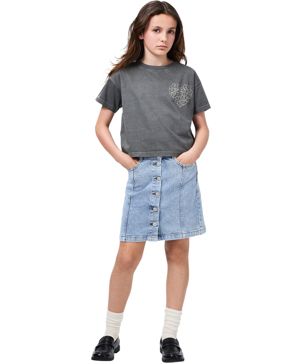 Bera - Rhinestone Denim - Blå denimkjol för barn med tryckknappar