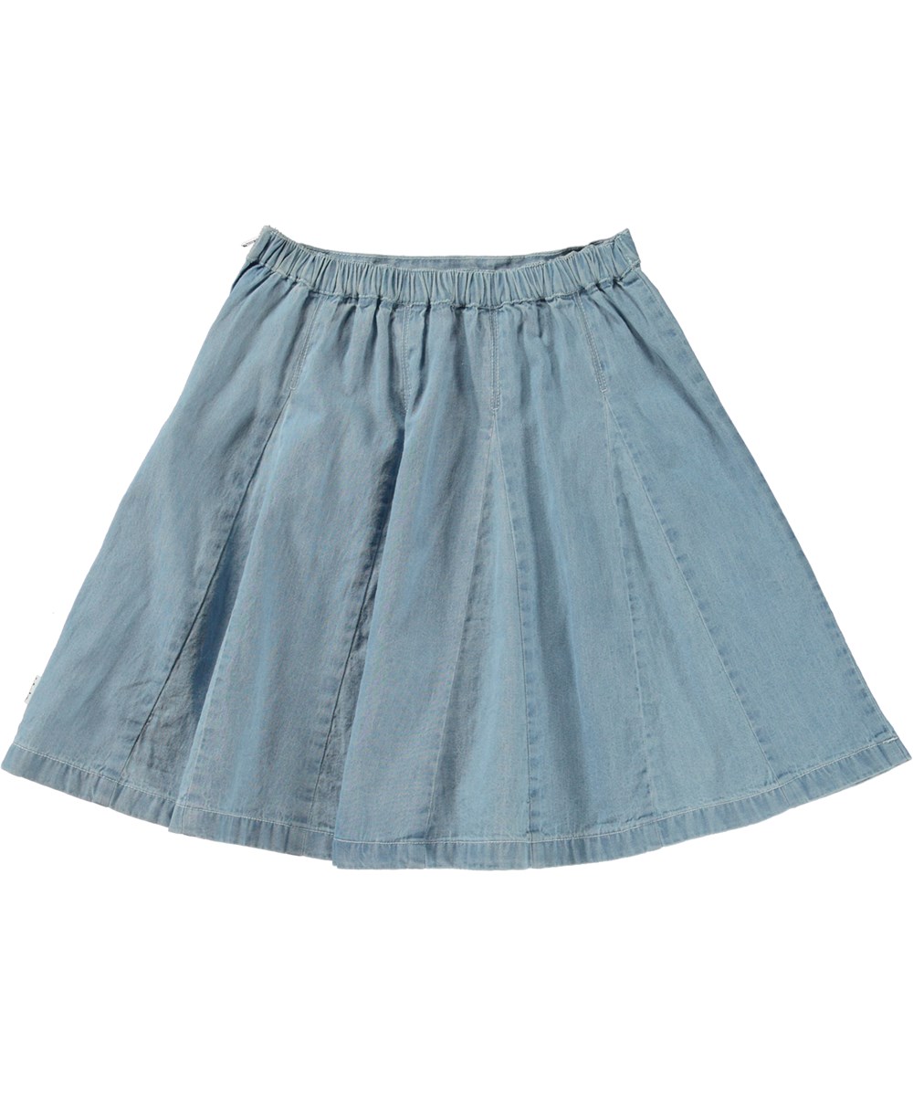 Berthe - Light Washed Blue - Ekologisk jeanskjol med kilar.