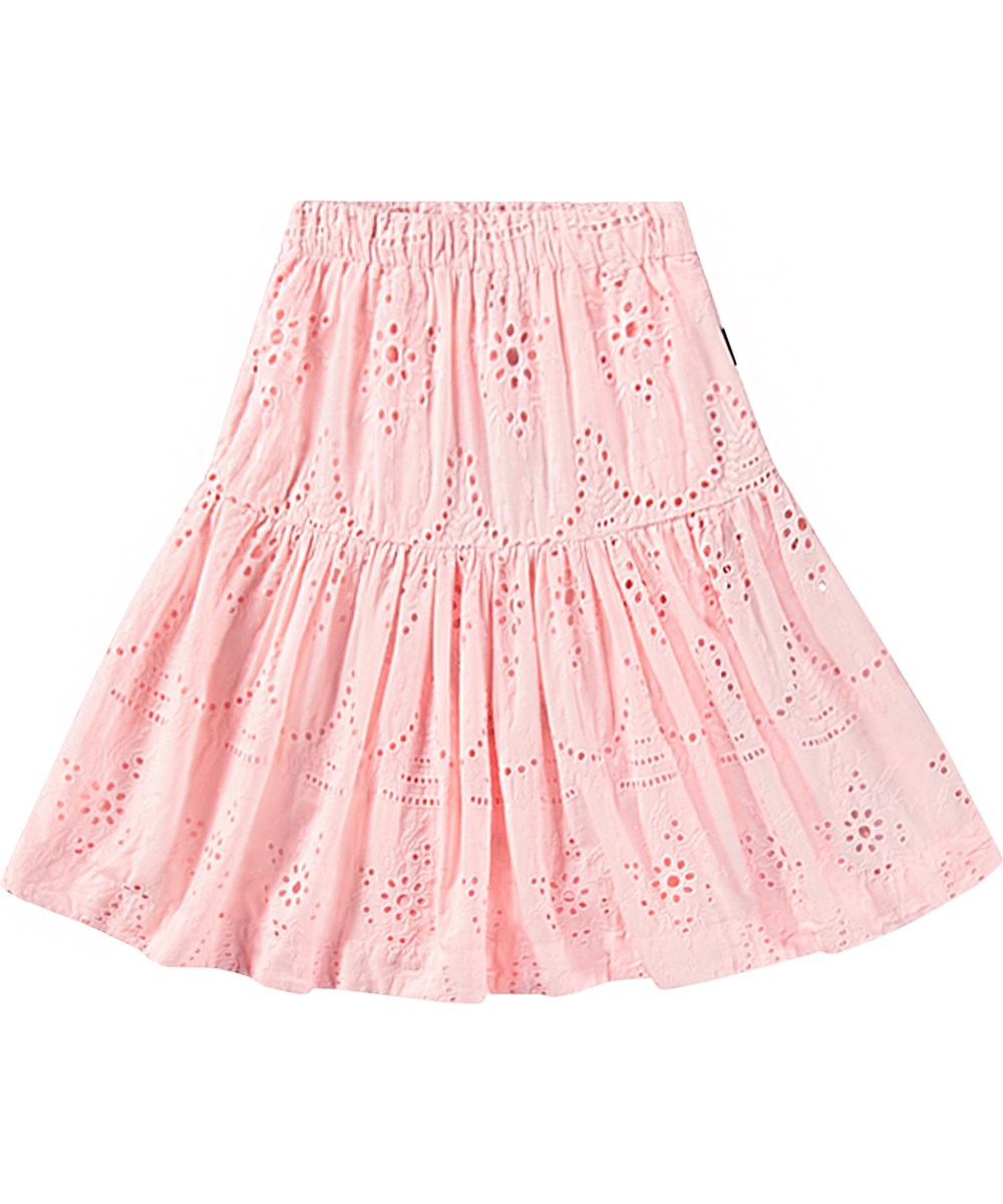 Bianna - Candy Floss - Dammig rosa kjol i ekologisk bomull med broderi anglaise.