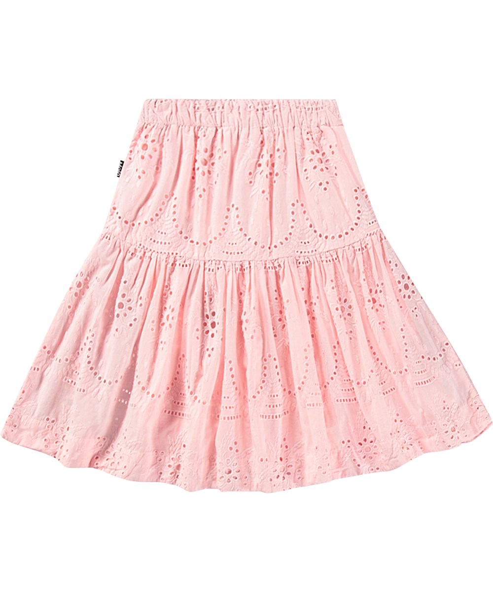 Bianna - Candy Floss - Dammig rosa kjol i ekologisk bomull med broderi anglaise.
