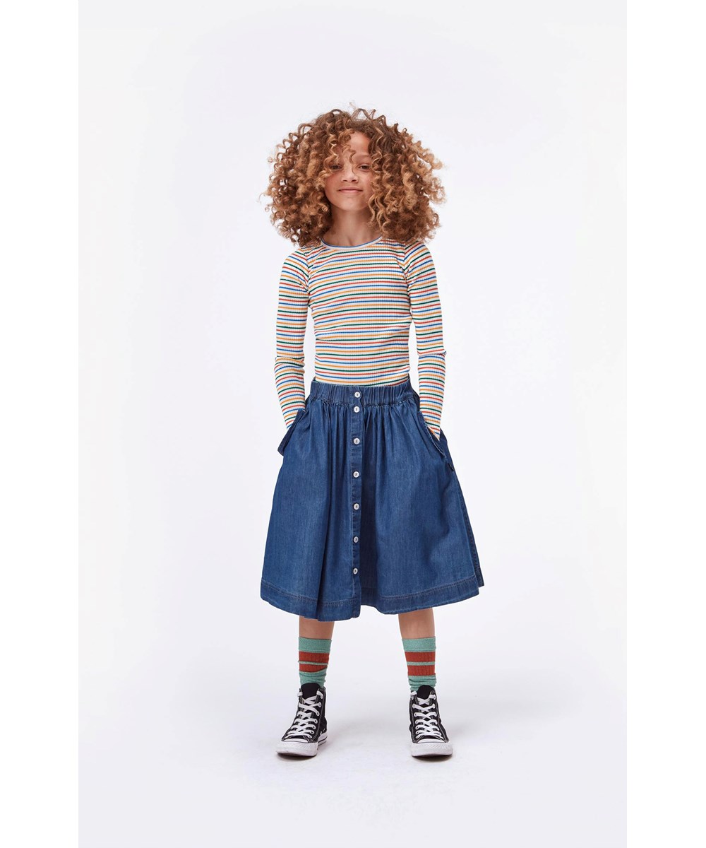 Bolette - Washed Indigo - Blå jeanskjol med knappar