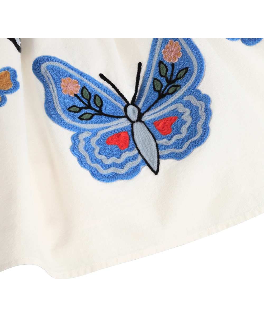 Bonnie - Nature Border - Knälång vit kjol för barn i ekologisk bomull med broderi