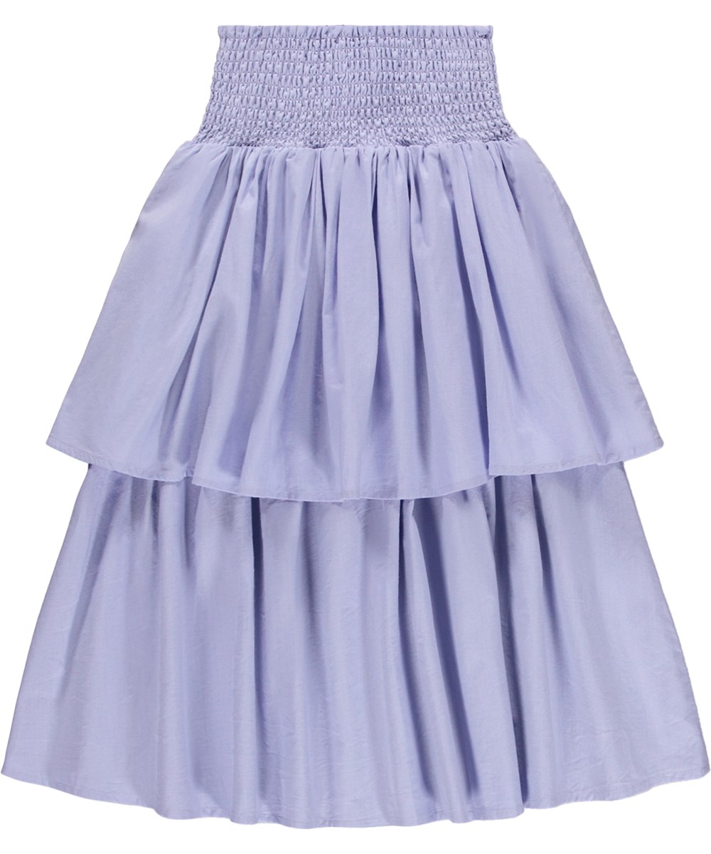 Brenna - Cool Lilac - Lila, lång bomullskjol för barn med en bred smock i midjan