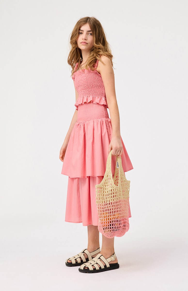 Brenna - Vintage Rose - Ros lång kjol med en bred livstycke sydd med smocking för barn.