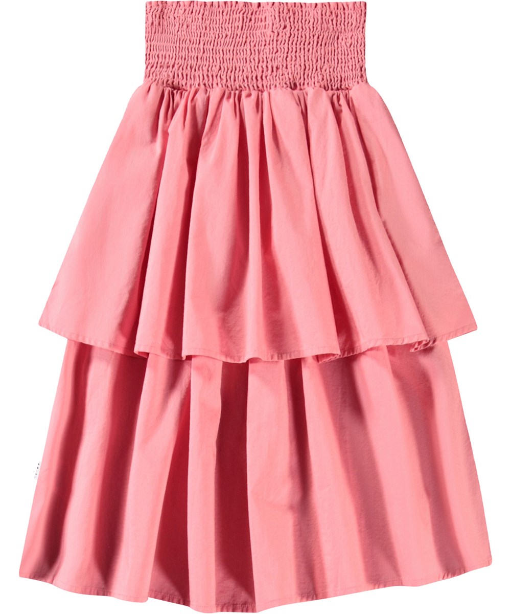 Brenna - Vintage Rose - Ros lång kjol med en bred livstycke sydd med smocking för barn.