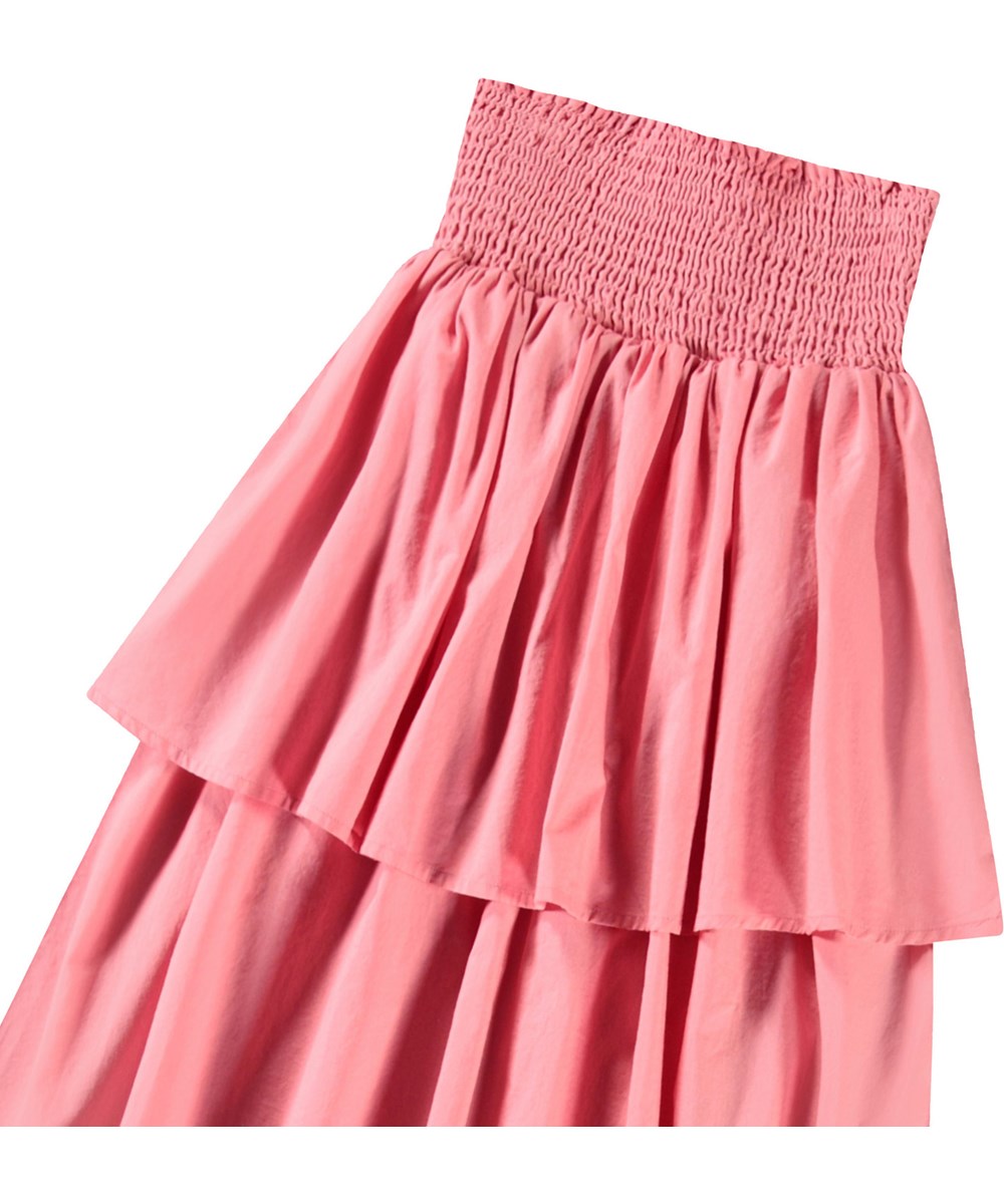 Brenna - Vintage Rose - Ros lång kjol med en bred livstycke sydd med smocking för barn.