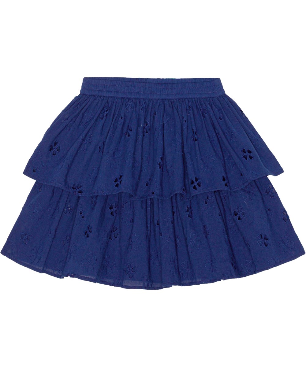 Brigitte - Ink Blue - Mörkblå broderi anglaise kjol i ekologisk bomull.