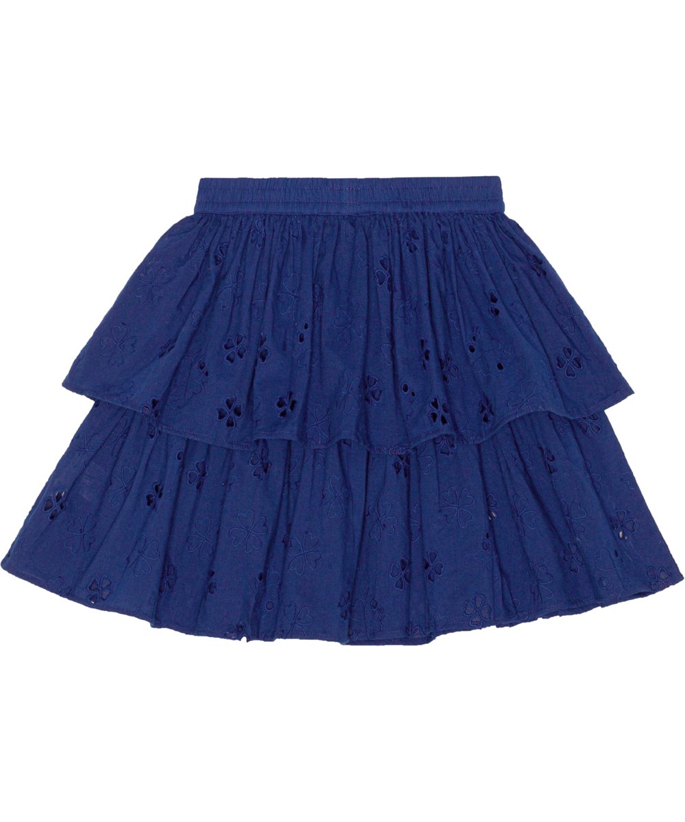 Brigitte - Ink Blue - Mörkblå broderi anglaise kjol i ekologisk bomull.
