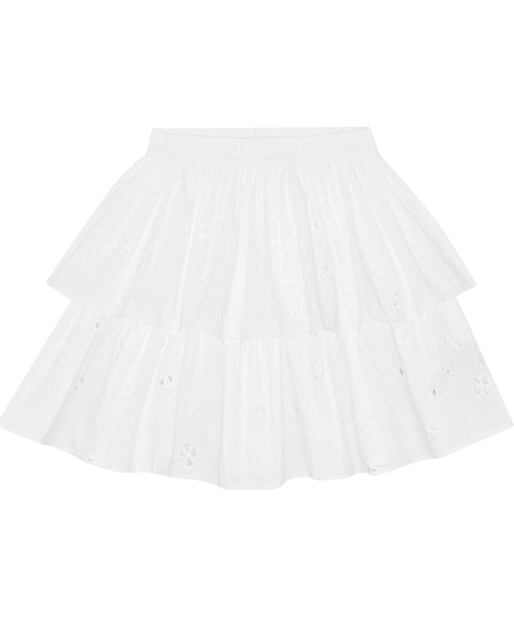 Brigitte - White - Vit broderi anglaise kjol i ekologisk bomull.