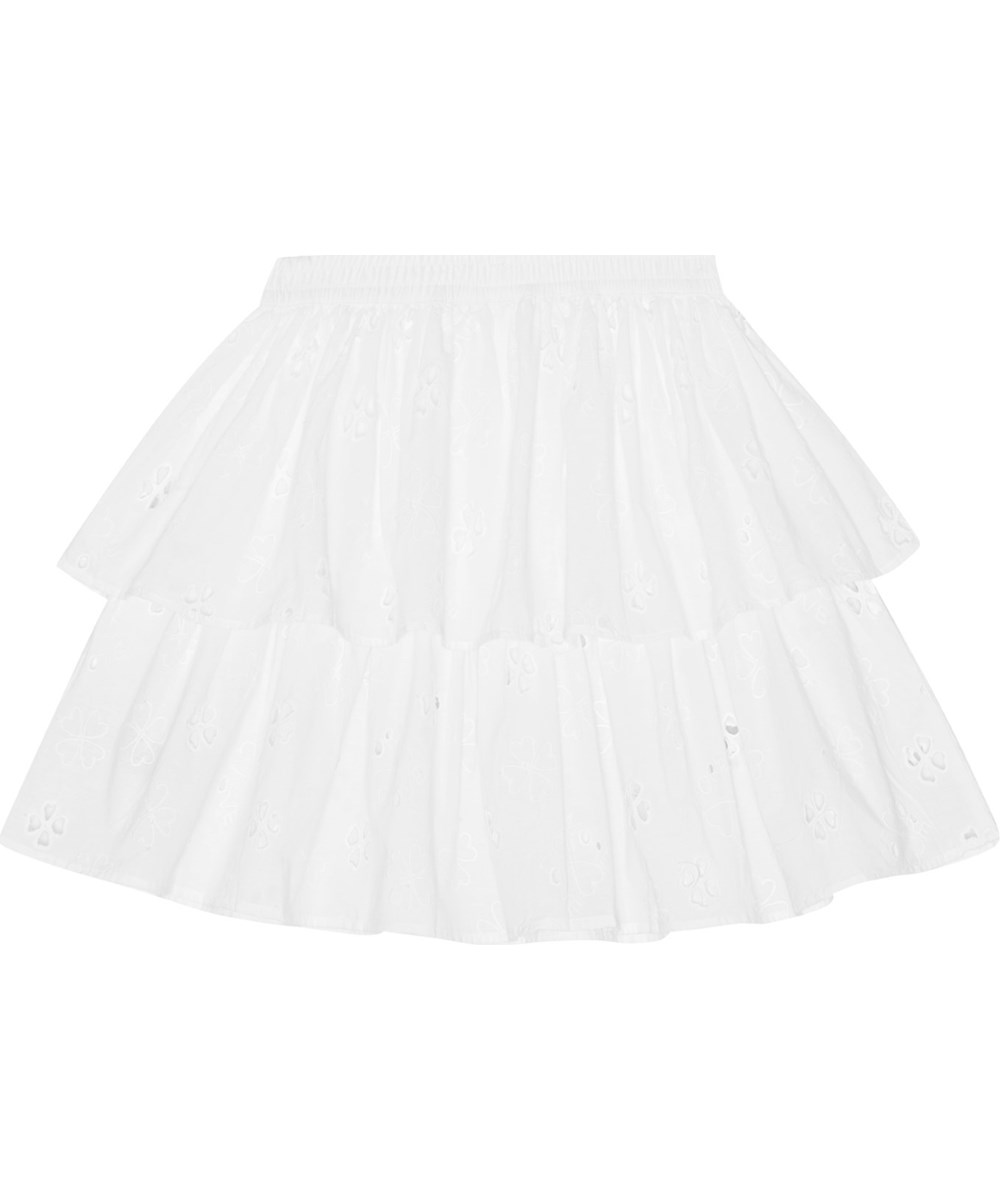 Brigitte - White - Vit broderi anglaise kjol i ekologisk bomull.