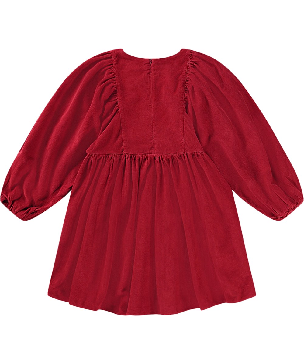 Caiosi - Velvety - Vinröd knälång klänning i ekologisk bomull med oversized passform.