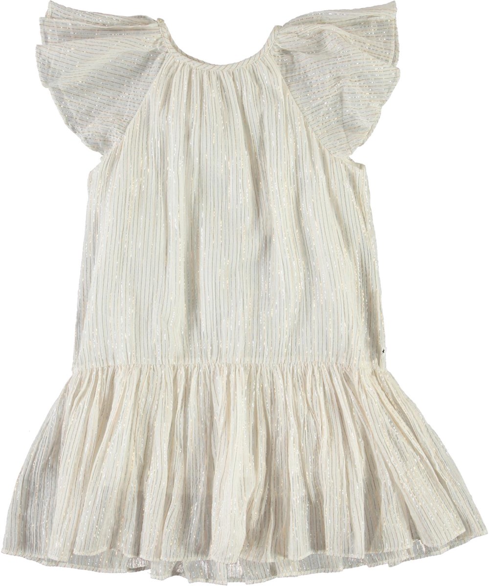 Calee - Metalic Stripe - Vit klänning med metallic-ränder