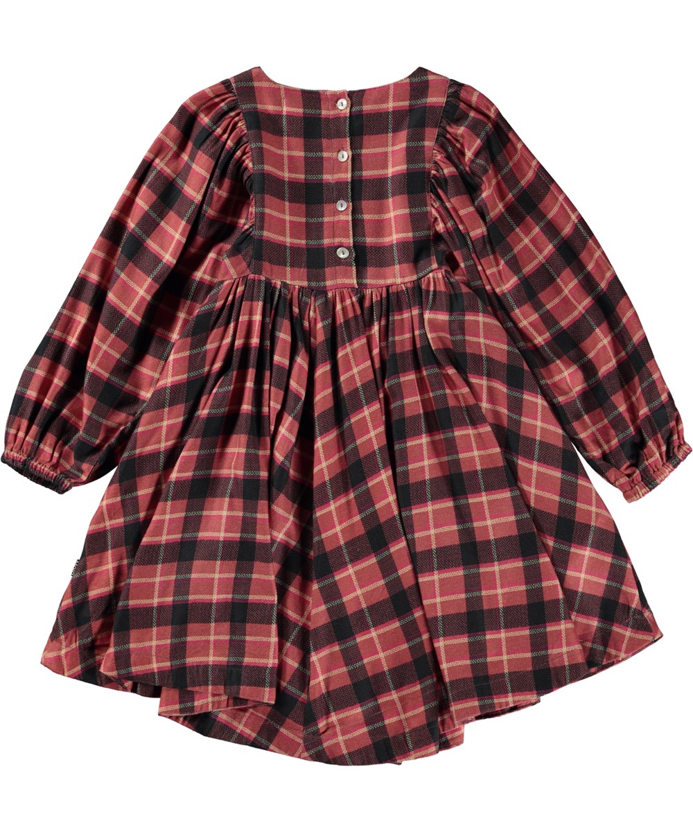 Caly -  Rose Check - Rödrutig knälång klänning.