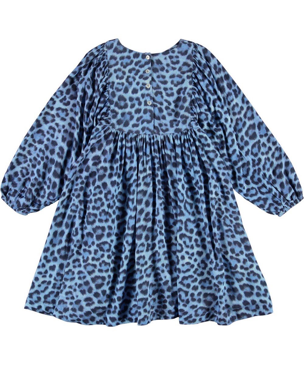 Caly - Blue Jaguar - Blå klänning med leopardmönster.