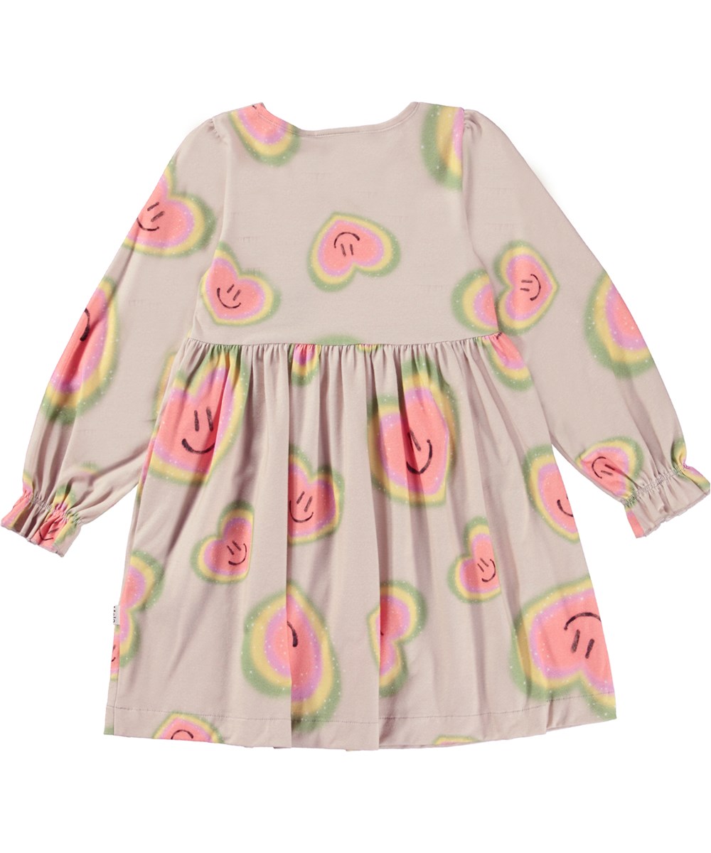 Camie - Aura Hearts - Beige knälång ekologisk klänning med aurahjärta.