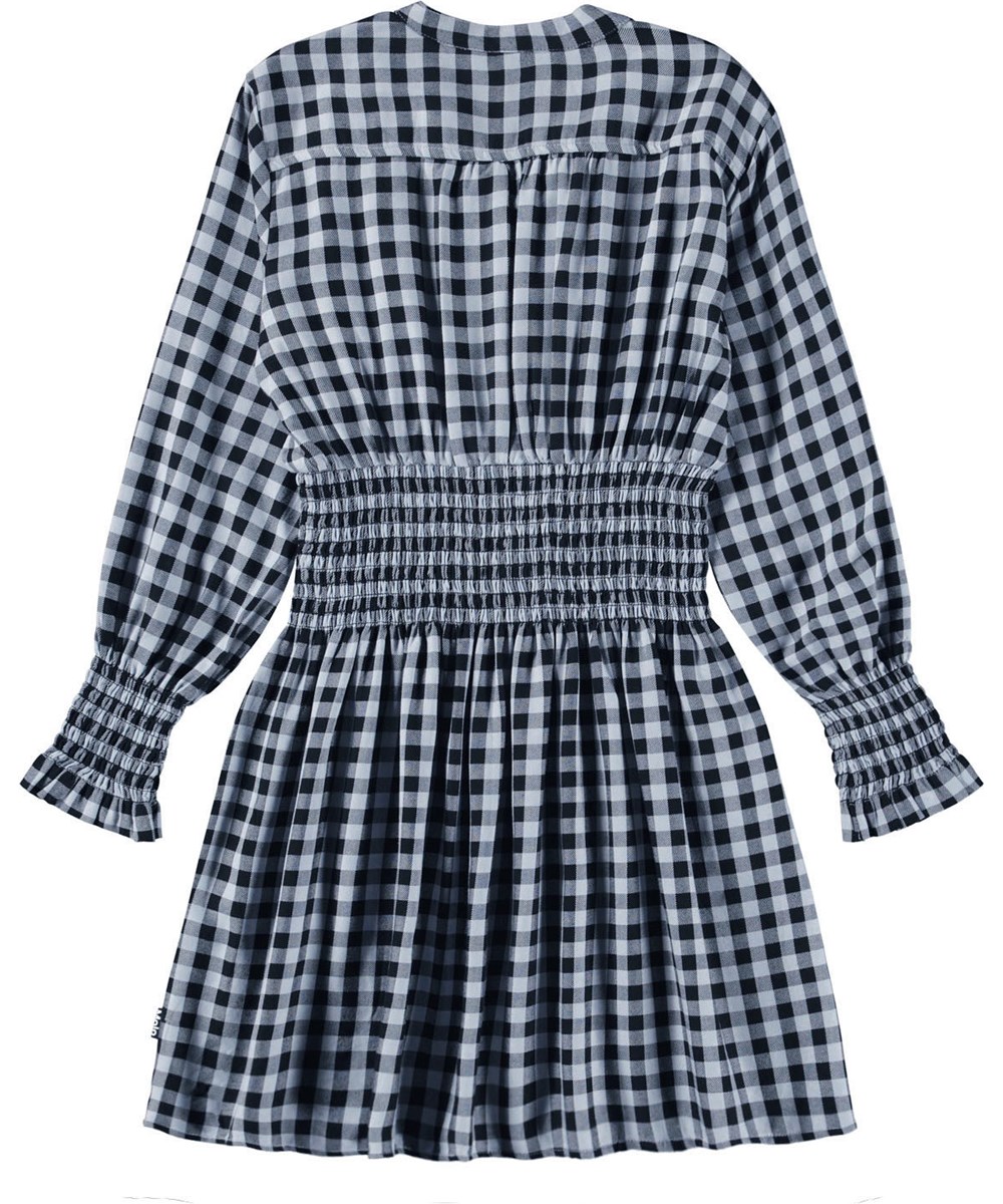 Camira - Moon Gingham - Långärmad blårutig klänning för barn gjord av viskos.