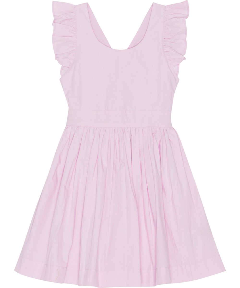 Candidi - Alpine Glow - Rosa klänning i ekologisk bomull med öppen rygg. 