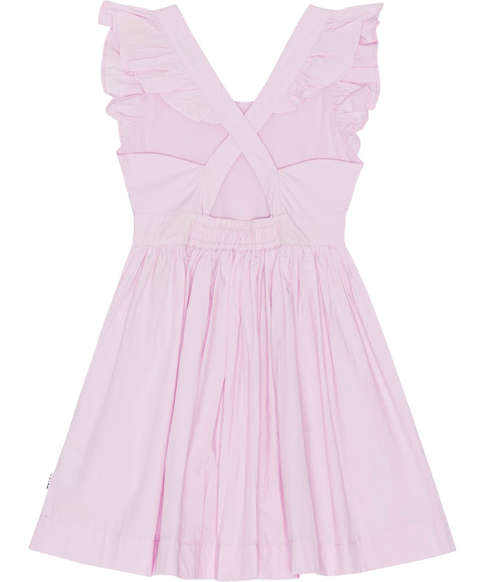 Candidi - Alpine Glow - Rosa klänning i ekologisk bomull med öppen rygg. 