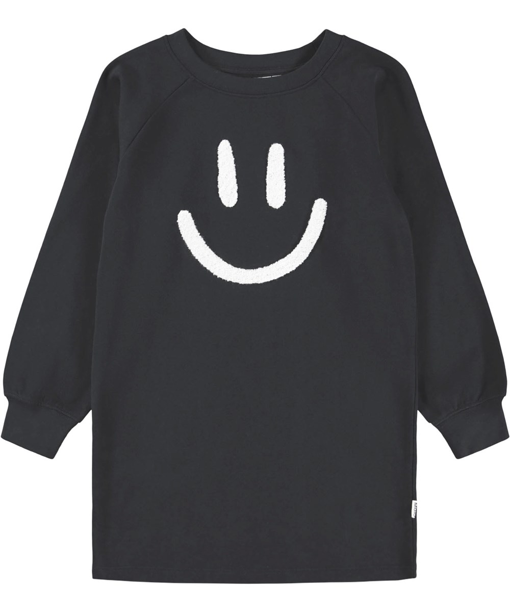 Carola - Black - Långärmad svart sweatshirtklänning i borstad ekologisk bomull.