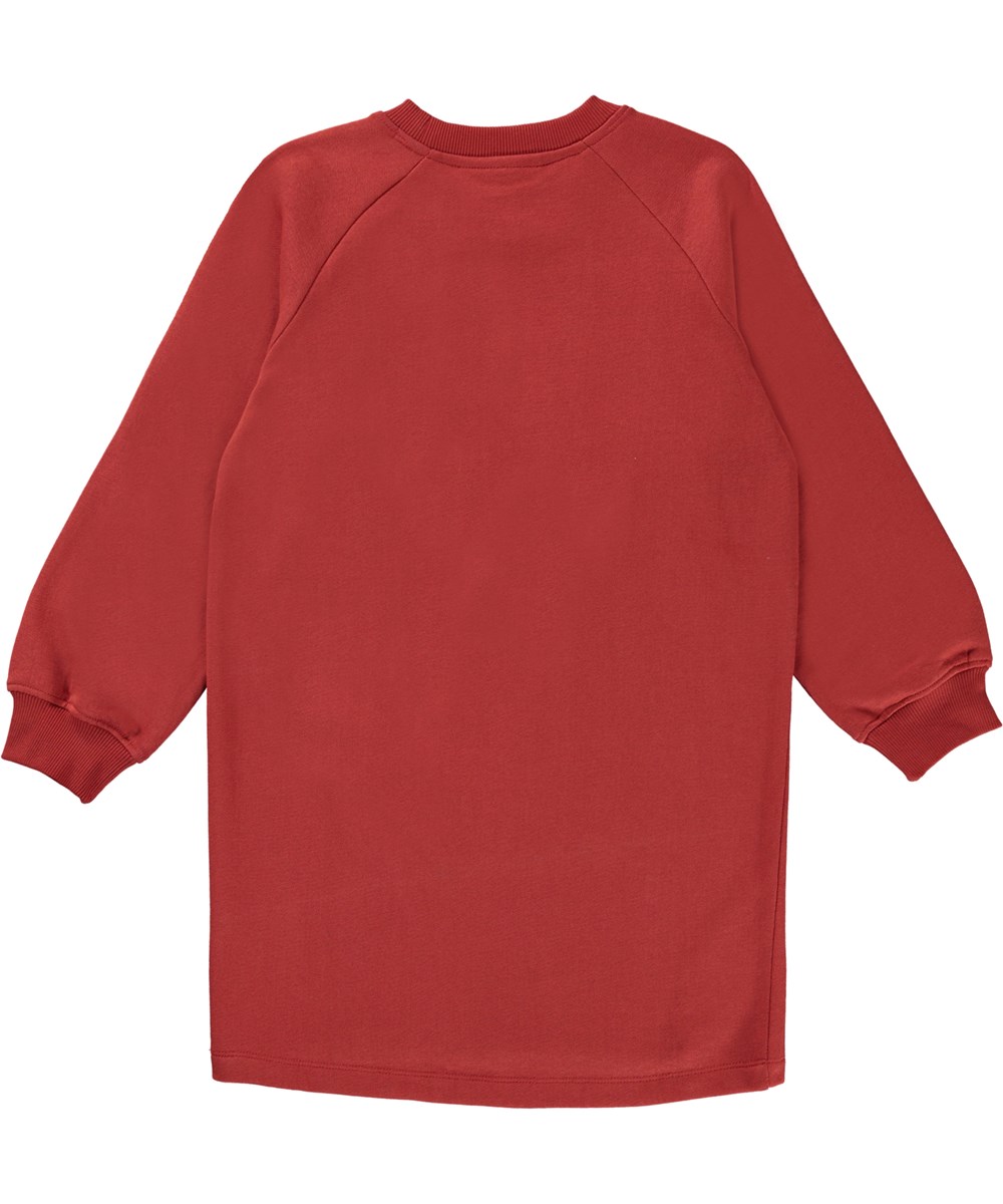 Carola - Red Ochre - Ekologisk röd sweatshirt klänning med smiley.