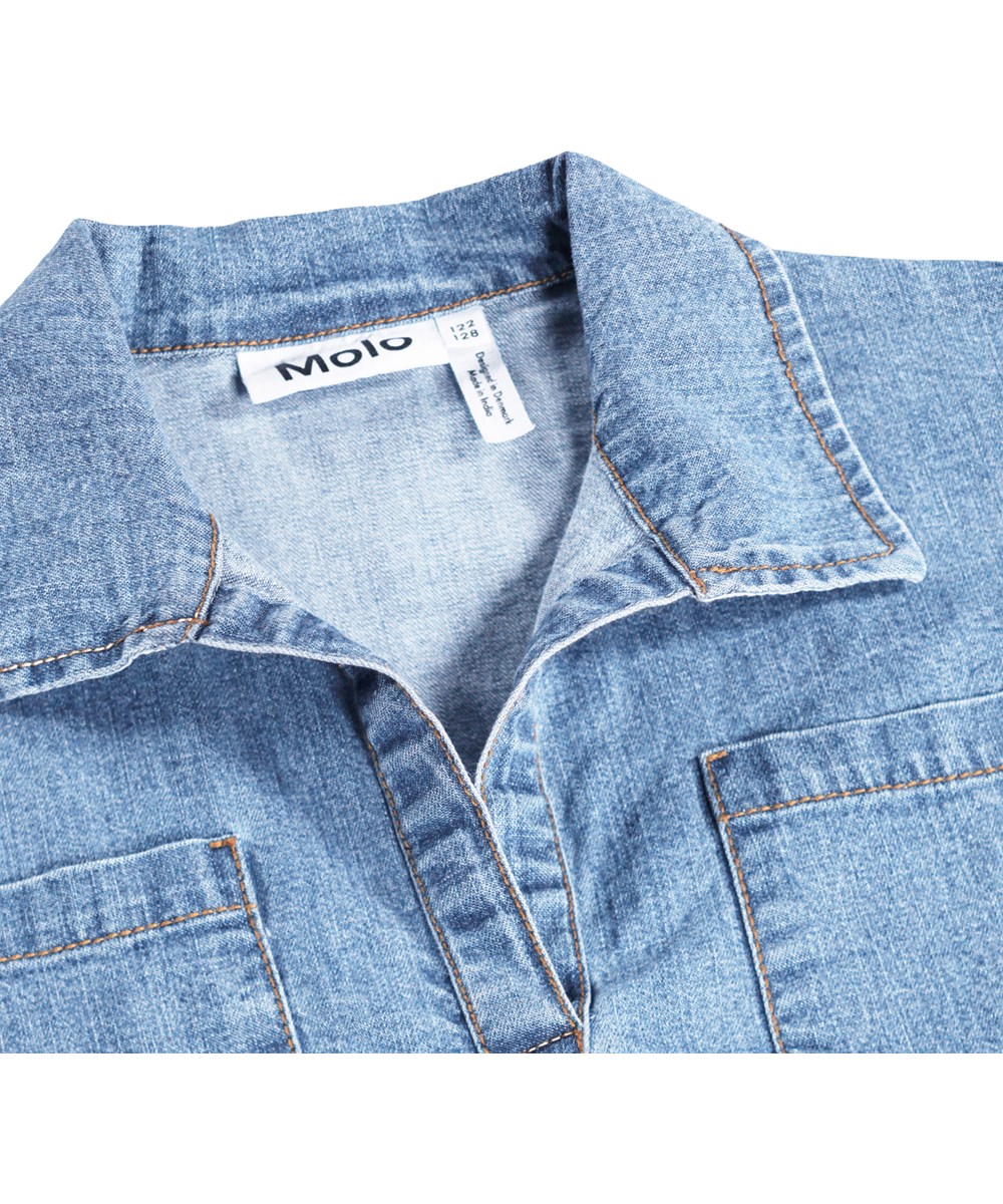 Cheri - Light Chambrey - A-linjeformad jeansklänning för barn i ekologisk bomull