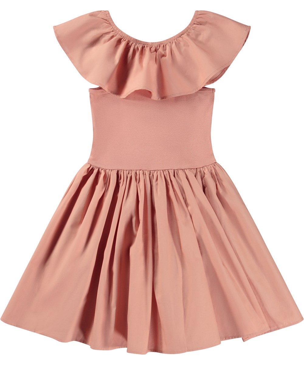 Christal - Muted Rose - Rosa ekologisk knälång klänning med poplinkrage och kjol.