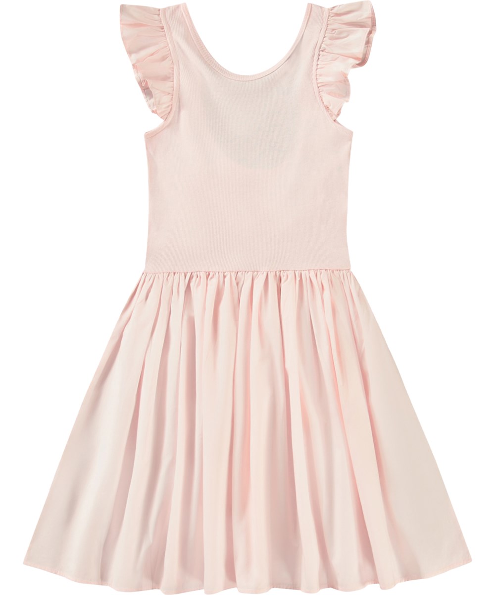 Cloudia - Charlotte Pink - Rosa knälång klänning för barn i ekologisk bomull med poplinkjol.