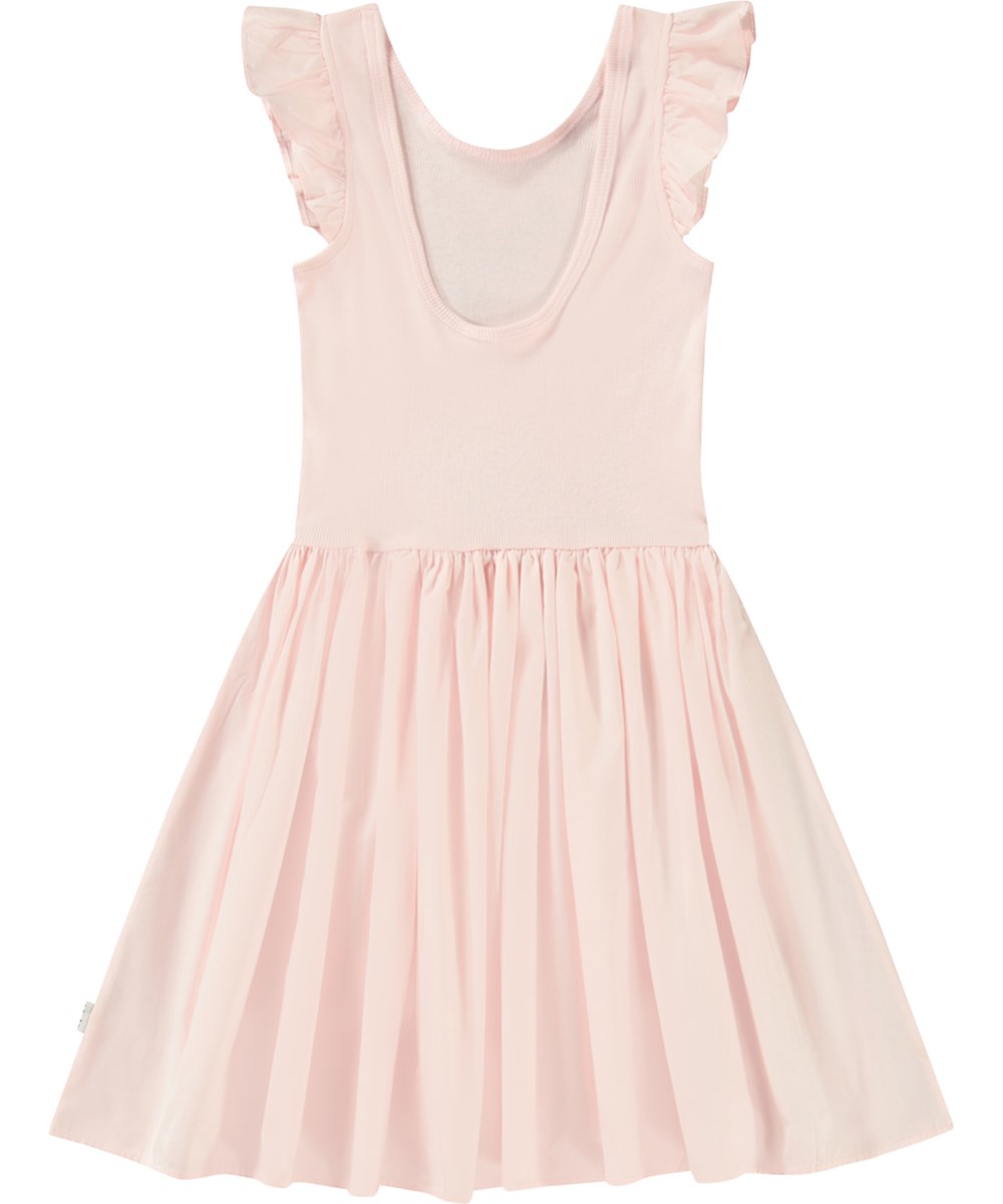 Cloudia - Charlotte Pink - Rosa knälång klänning för barn i ekologisk bomull med poplinkjol.