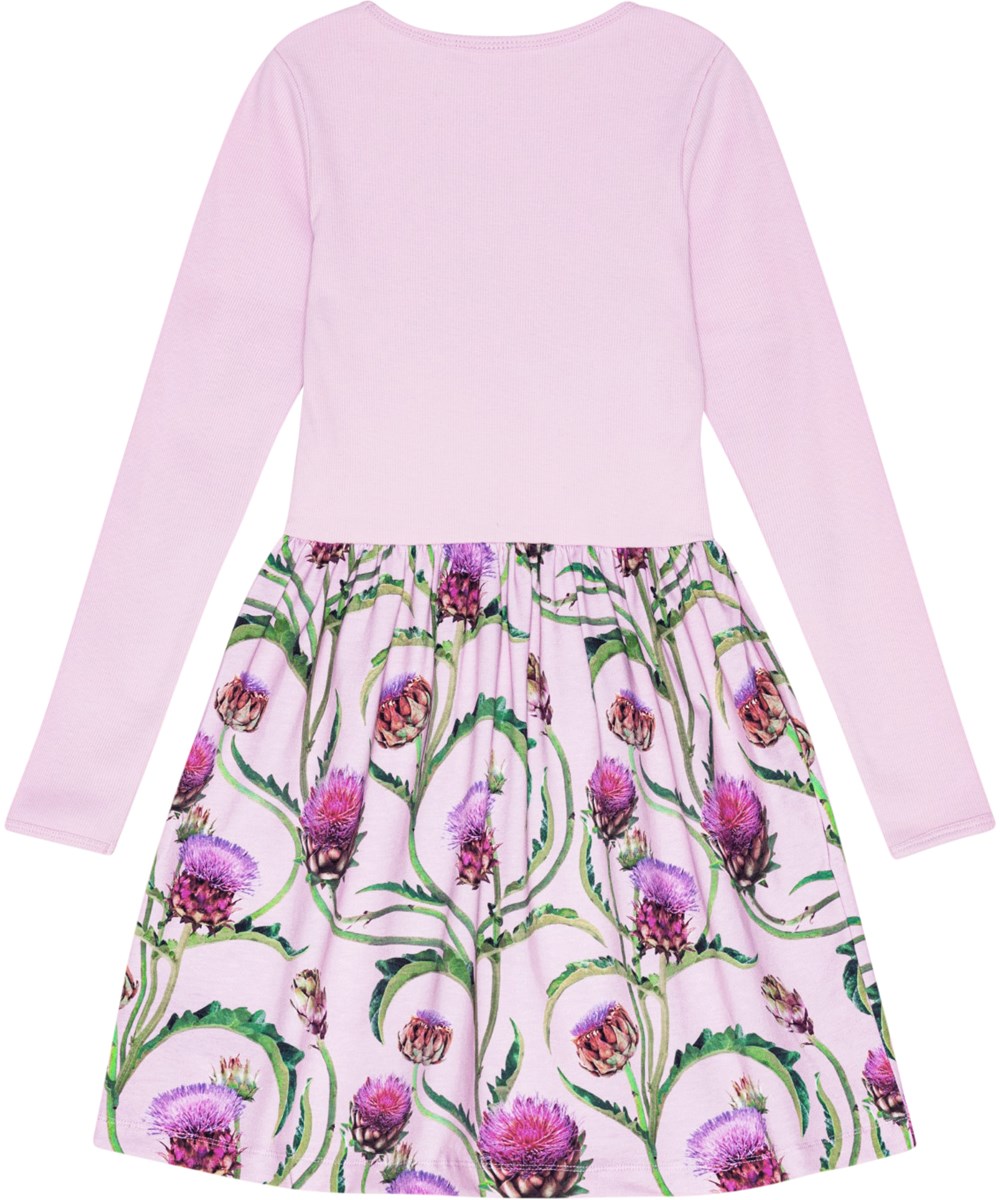 Credence - Artichoke Glow - Rosa klänning i ekologisk bomull med blommigt mönster. 