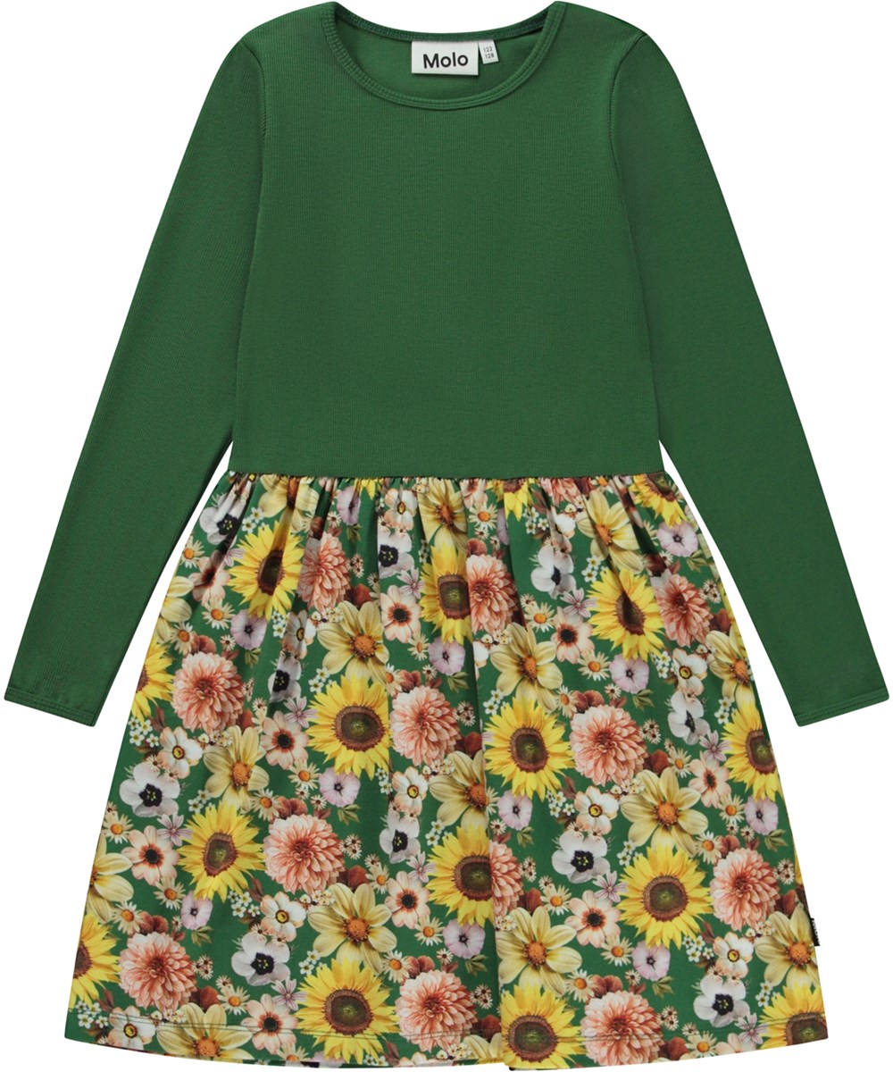 Credence - Vintage Floral - Grön knälång ekologisk klänning med blommigt mönster.