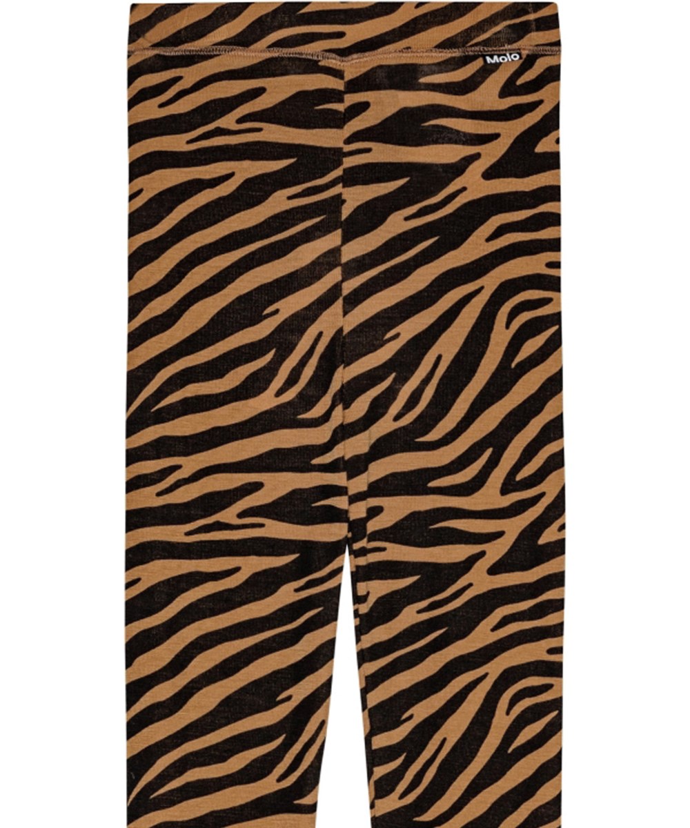 Nadine Wool - Zebra Wool - Bruna och svarta randiga leggings i merinoull med gummiband i midjan.