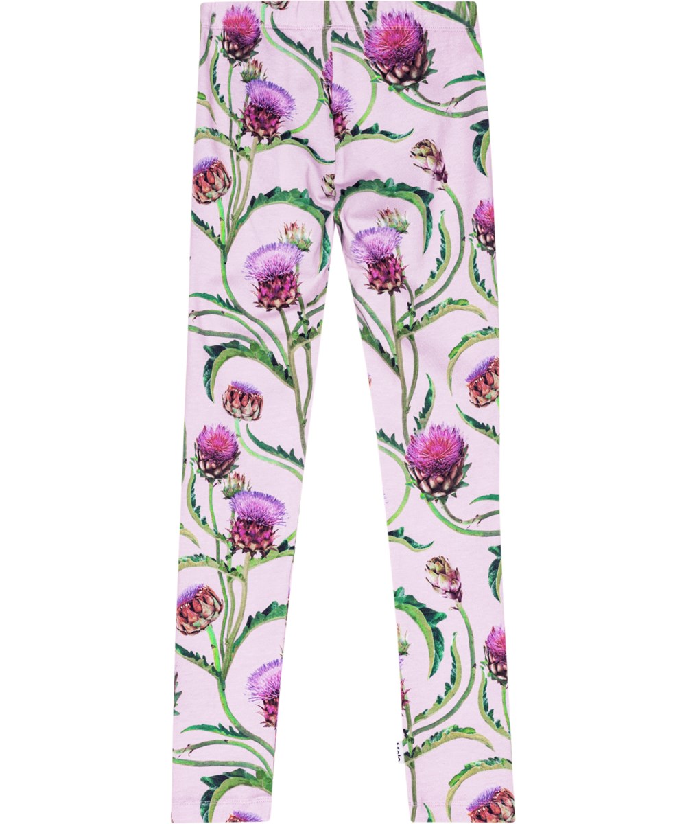 Niki - Artichoke Glow - Rosa leggings i ekologisk bomull med blommor.