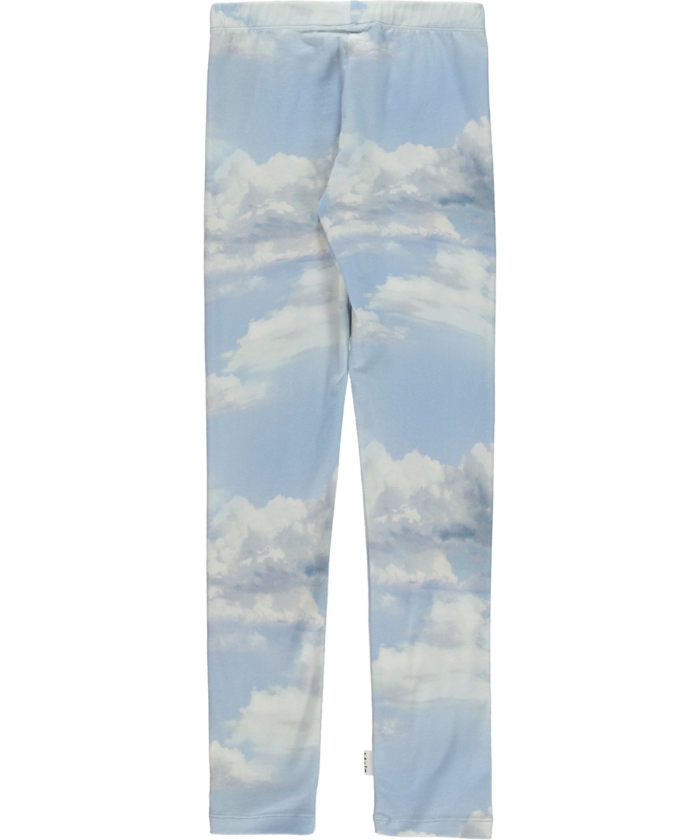 Niki - Clouds - Ljusblå leggings i ekologisk jersey med moln.