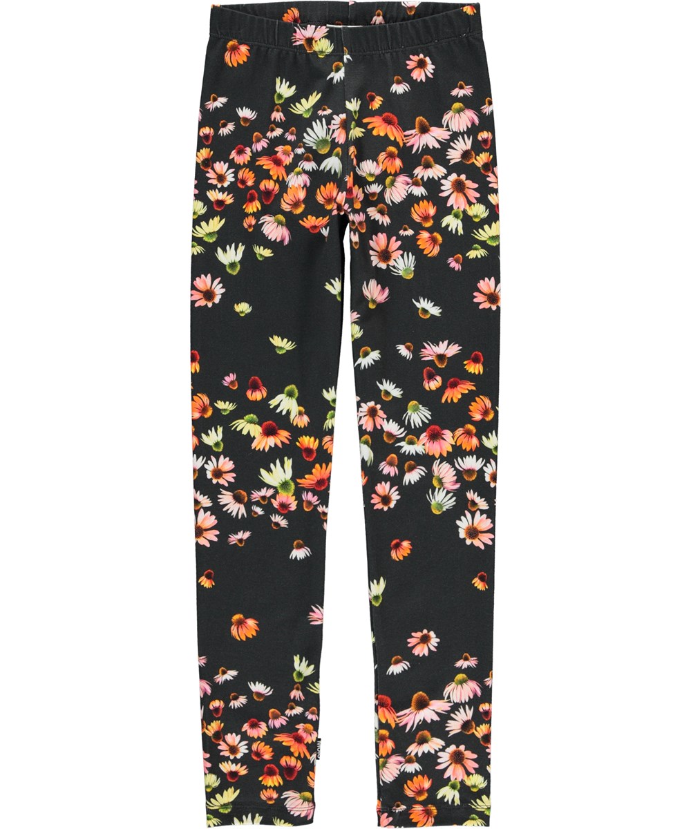 Niki - Echinacea - Ekologiska svart leggings med blommor.