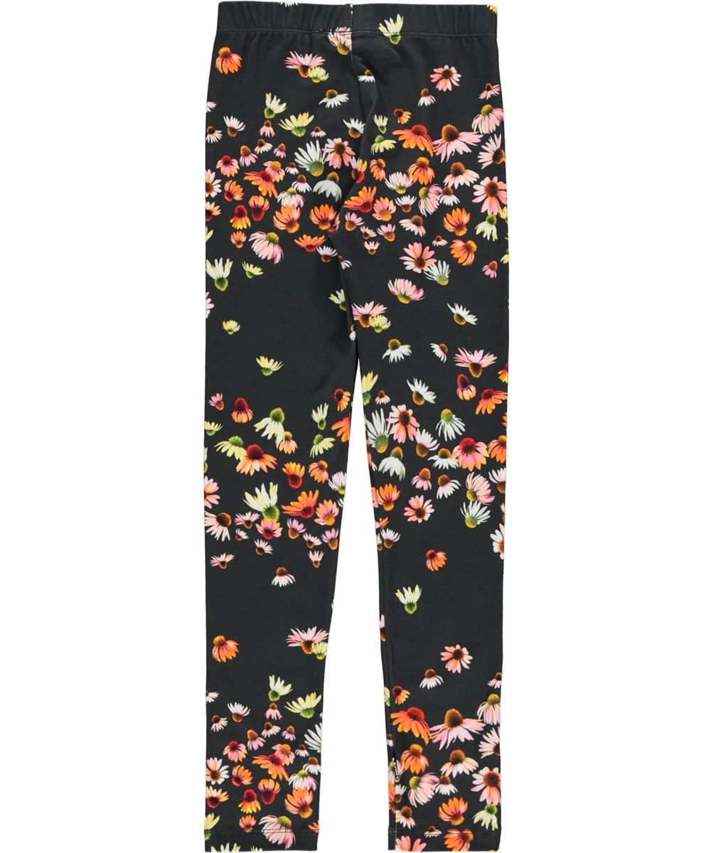 Niki - Echinacea - Ekologiska svart leggings med blommor.
