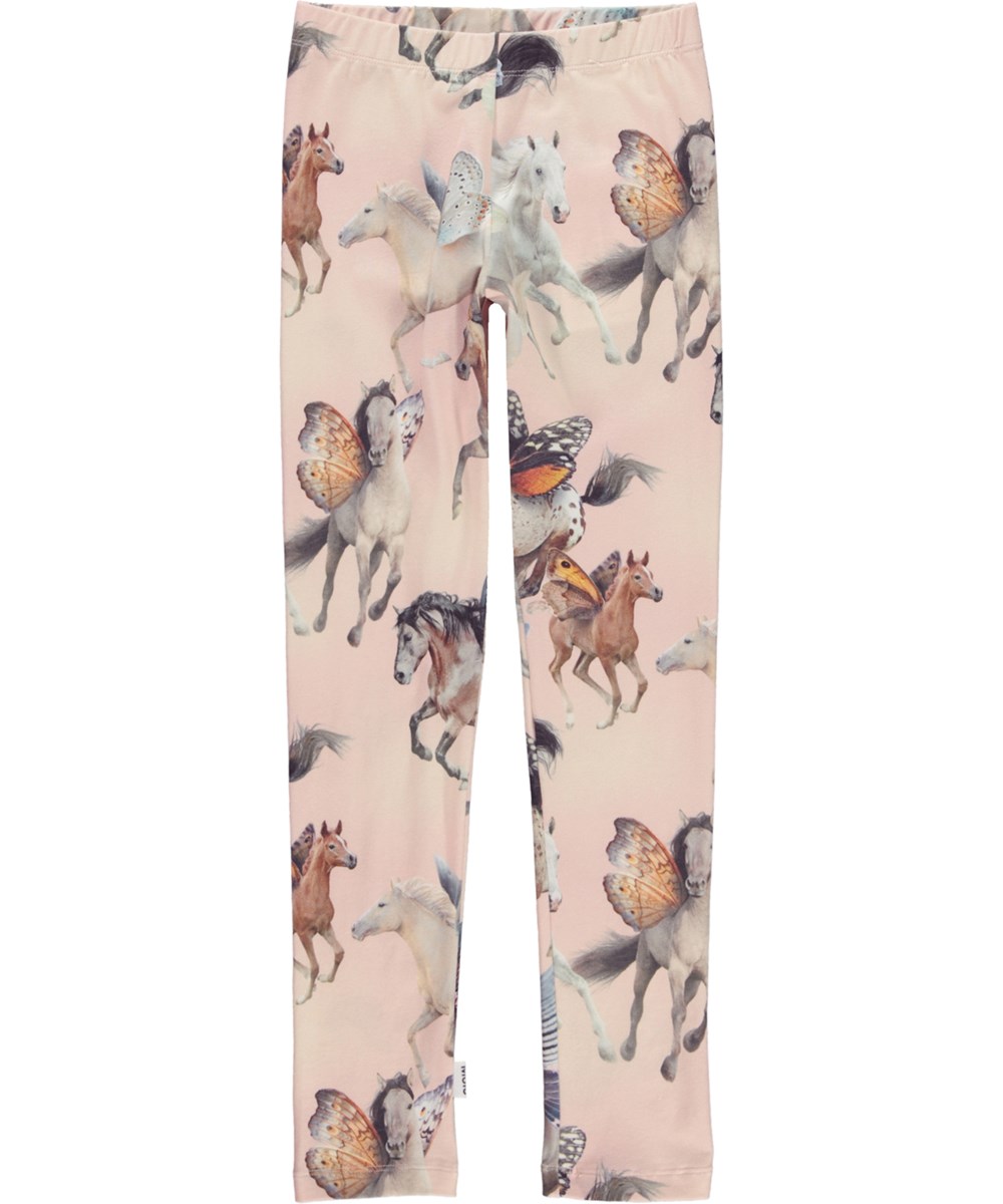 Niki - Fairy Horses - Rosa leggings i ekologisk jersey med hästar.