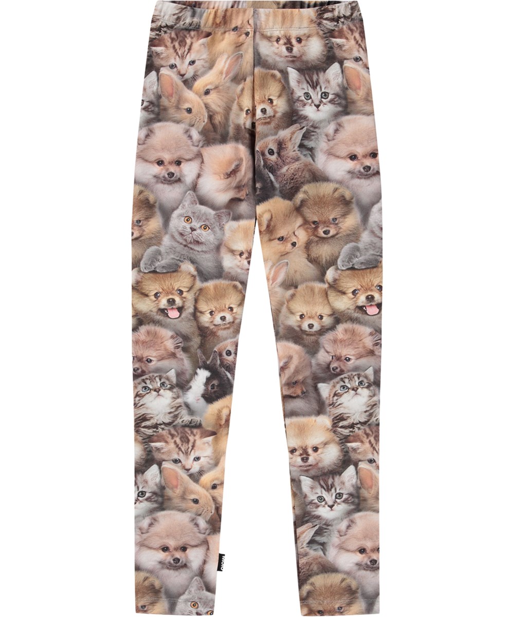 Niki - Fuzzy Fluffy - Bruna leggings för barn tillverkade av ekologisk bomull med ett djurmönster.