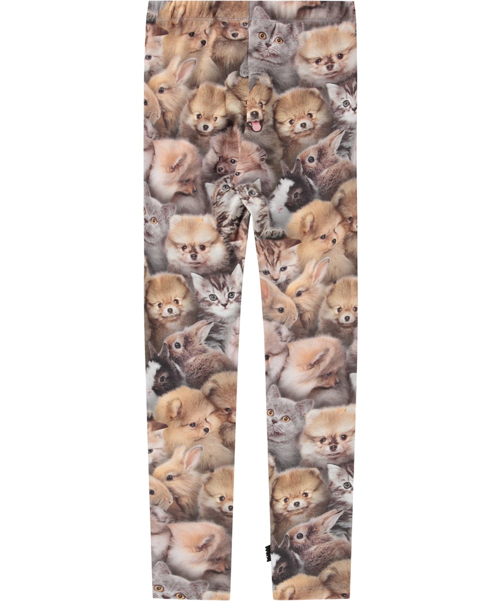 Niki - Fuzzy Fluffy - Bruna leggings för barn tillverkade av ekologisk bomull med ett djurmönster.