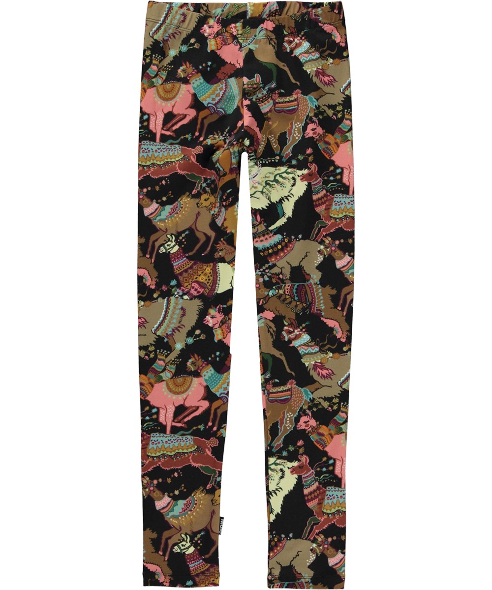 Niki - Lhama Joy Jersey - Svarta ekologiska leggings med lamamönster.